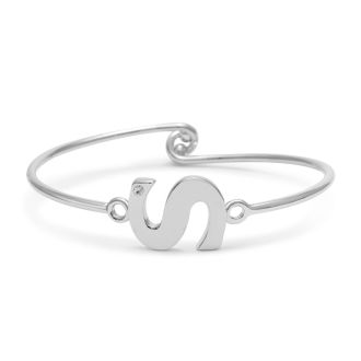 "S" Initial Bangle Bracelet With Cubic Zirconia Accent