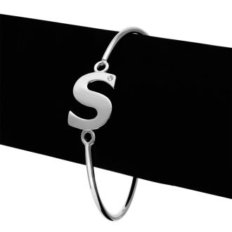 "S" Initial Bangle Bracelet With Cubic Zirconia Accent