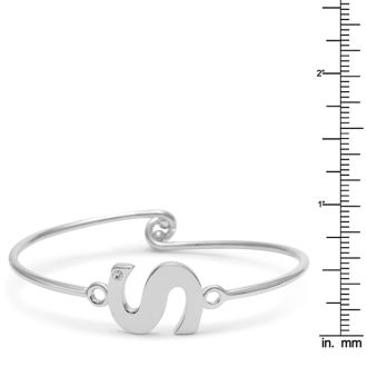 "S" Initial Bangle Bracelet With Cubic Zirconia Accent