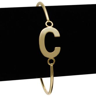 Yellow Gold "C" Initial Bangle Bracelet 