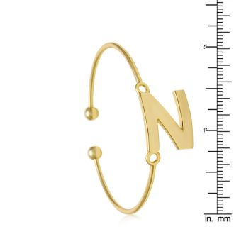Yellow Gold "N" Initial Bangle Bracelet 