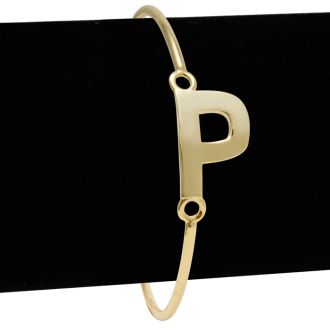 Yellow Gold "P" Initial Bangle Bracelet 