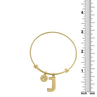Yellow Gold "J" Initial Expandable Wire Bangle Bracelet 