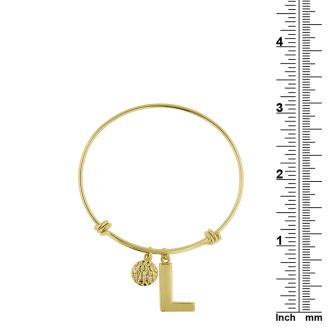 Yellow Gold "L" Initial Expandable Wire Bangle Bracelet 