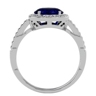 3 ½ Carat Sapphire and Diamond Halo Ring created in platinum overlay
