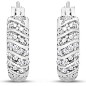 1/4 Carat 4-Row Diamond Hoop Earrings, 1/2 Inch