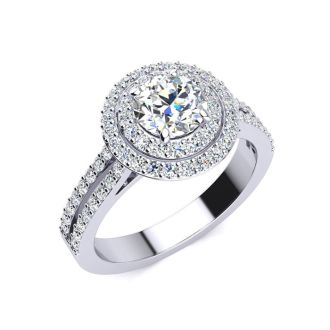 1 1/2 Carat Double Halo Round Diamond Engagement Ring in 14K White Gold
