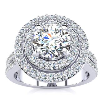 2 Carat Double Halo Round Diamond Engagement Ring in 14K White Gold