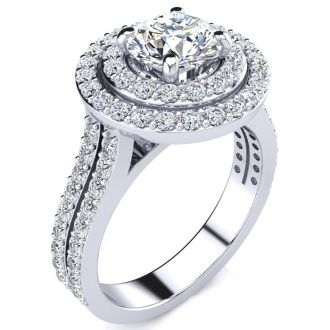 2 Carat Double Halo Round Diamond Engagement Ring in 14K White Gold