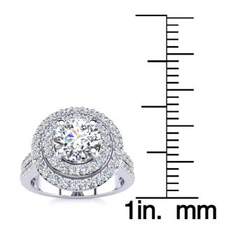 2 Carat Double Halo Round Diamond Engagement Ring in 14K White Gold