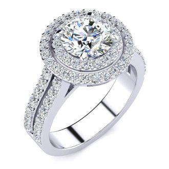 2 1/2 Carat Double Halo Round Diamond Engagement Ring in 14K White Gold

