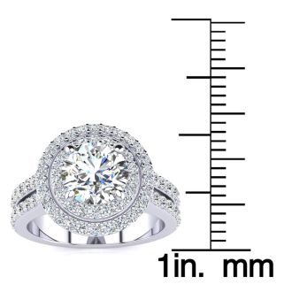 2 1/2 Carat Double Halo Round Diamond Engagement Ring in 14K White Gold

