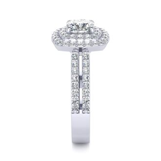 1 1/2 Carat Double Halo Cushion Cut Diamond Engagement Ring in 14 Karat White Gold
