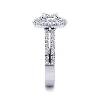 2 Carat Double Halo Cushion Cut Diamond Engagement Ring in 14 Karat White Gold