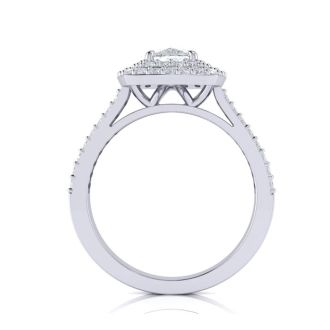 2 Carat Double Halo Cushion Cut Diamond Engagement Ring in 14 Karat White Gold