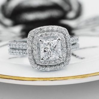 2 1/2 Carat Double Halo Diamond Engagement Ring in 14k White Gold