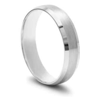 5mm Beveled Band with Brushed Top  in Solid White Gold