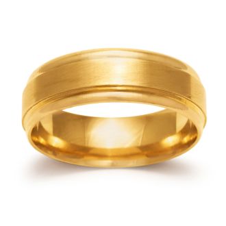 6.5mm Mens and Ladies Brush Center Finished Wedding Band in 14 Karat Yellow Gold