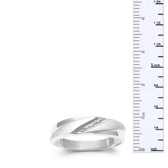 5.7mm Three Diamond Mens Satin Finished Wedding Band in White Gold