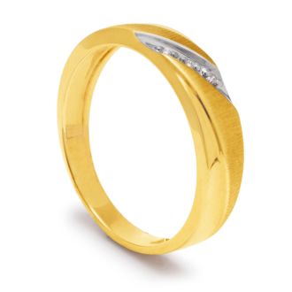 5.7mm Three Diamond Mens Satin Finished Wedding Band in Yellow Gold