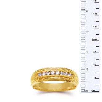7mm .25ct Diamond Mens Satin Finished Milgrain Wedding Band in Yellow Gold