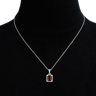 1 3/4ct Garnet and Diamond Halo Necklace
