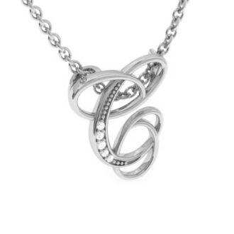 Letter C Diamond Initial Necklace In White Gold With 6 Diamonds