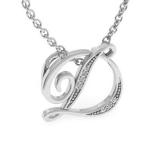 Letter D Diamond Initial Necklace In White Gold With 6 Diamonds