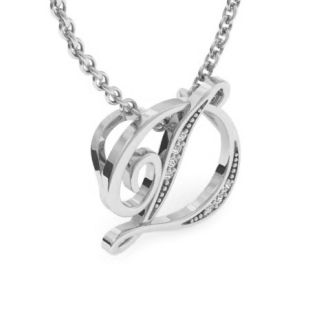 Letter D Diamond Initial Necklace In White Gold With 6 Diamonds