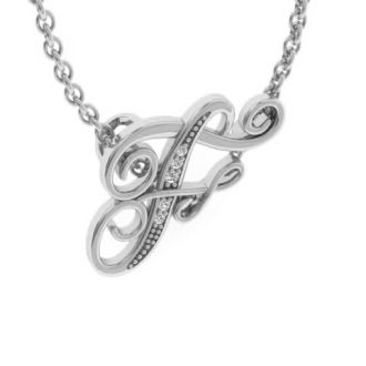 Letter F Diamond Initial Necklace In White Gold With 6 Diamonds