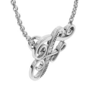Letter F Diamond Initial Necklace In White Gold With 6 Diamonds