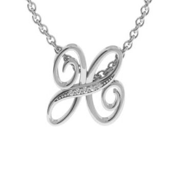 Letter H Diamond Initial Necklace In White Gold With 6 Diamonds