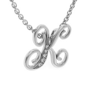 Letter K Diamond Initial Necklace In White Gold With 6 Diamonds