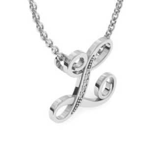 Letter L Diamond Initial Necklace In White Gold With 6 Diamonds
