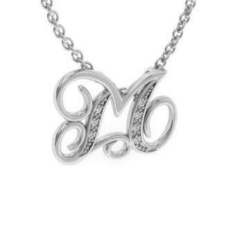 Letter M Diamond Initial Necklace In White Gold With 6 Diamonds