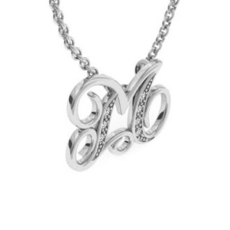 Letter M Diamond Initial Necklace In White Gold With 6 Diamonds
