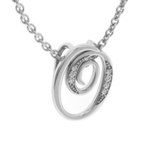 Letter O Diamond Initial Necklace In White Gold With 6 Diamonds