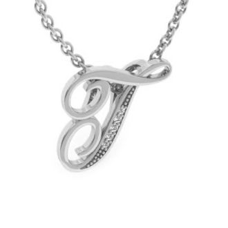 Letter T Diamond Initial Necklace In White Gold With 6 Diamonds