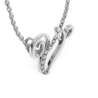 Letter V Diamond Initial Necklace In White Gold With 6 Diamonds