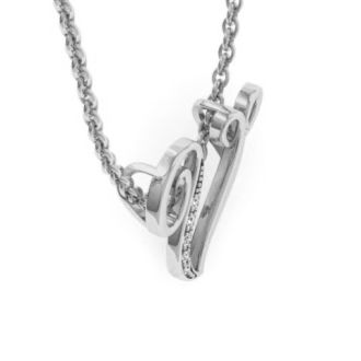 Letter V Diamond Initial Necklace In White Gold With 6 Diamonds