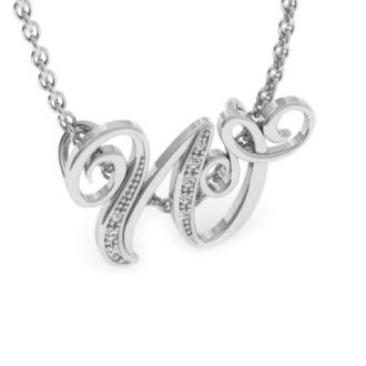 Letter W Diamond Initial Necklace In White Gold With 6 Diamonds