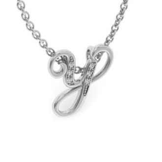 Letter Y Diamond Initial Necklace In White Gold With 6 Diamonds