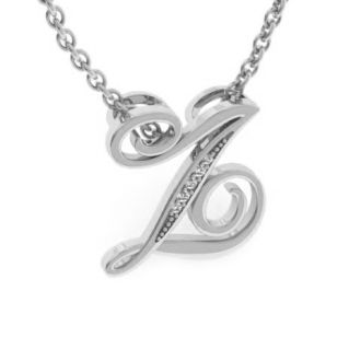 Letter Z Diamond Initial Necklace In White Gold With 6 Diamonds