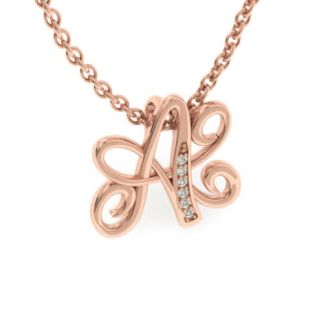 Letter A Diamond Initial Necklace In Rose Gold With 6 Diamonds