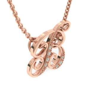 Letter B Diamond Initial Necklace In Rose Gold With 6 Diamonds