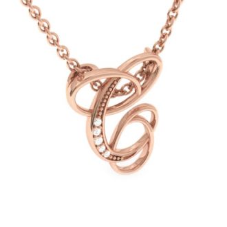 Letter C Diamond Initial Necklace In Rose Gold With 6 Diamonds