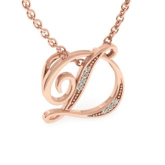 Letter D Diamond Initial Necklace In Rose Gold With 6 Diamonds