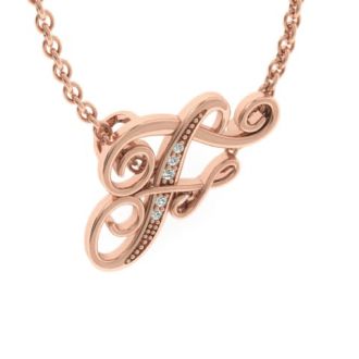 Letter F Diamond Initial Necklace In Rose Gold With 6 Diamonds