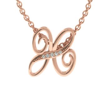 Letter H Diamond Initial Necklace In Rose Gold With 6 Diamonds
