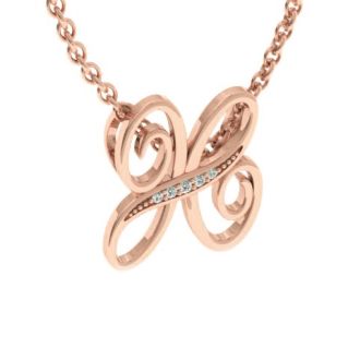 Letter H Diamond Initial Necklace In Rose Gold With 6 Diamonds